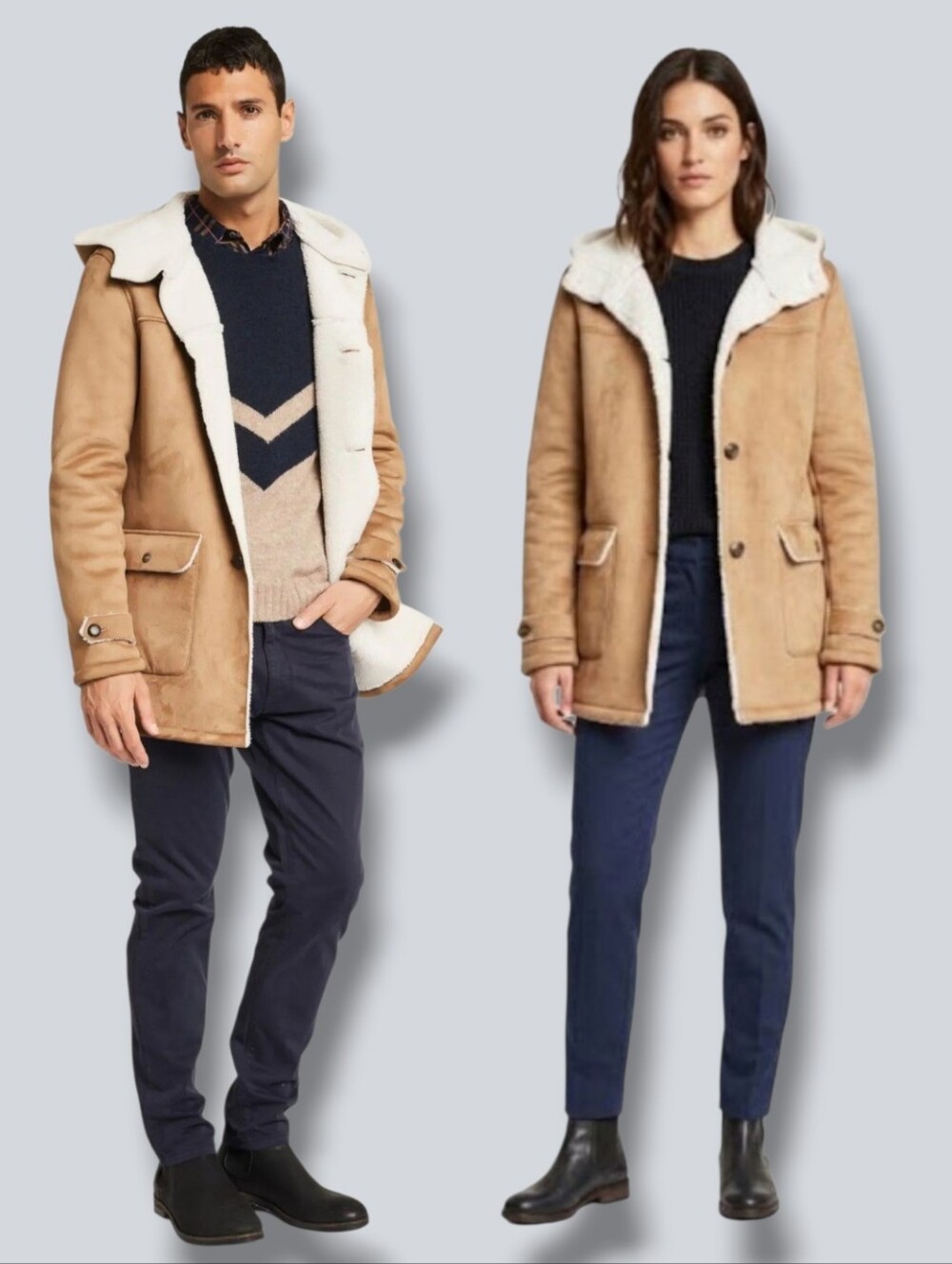 New 🤎 Gaudi Unisex Camel-Brown Faux Suede Sheepskin Hooded Coat